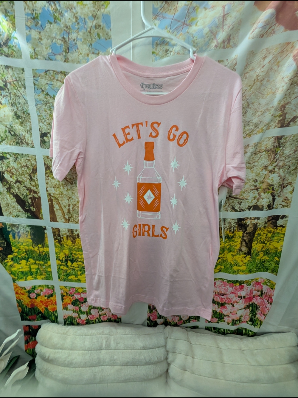 Tipsy Elves Pink Tee with Orange Bottle Graphic